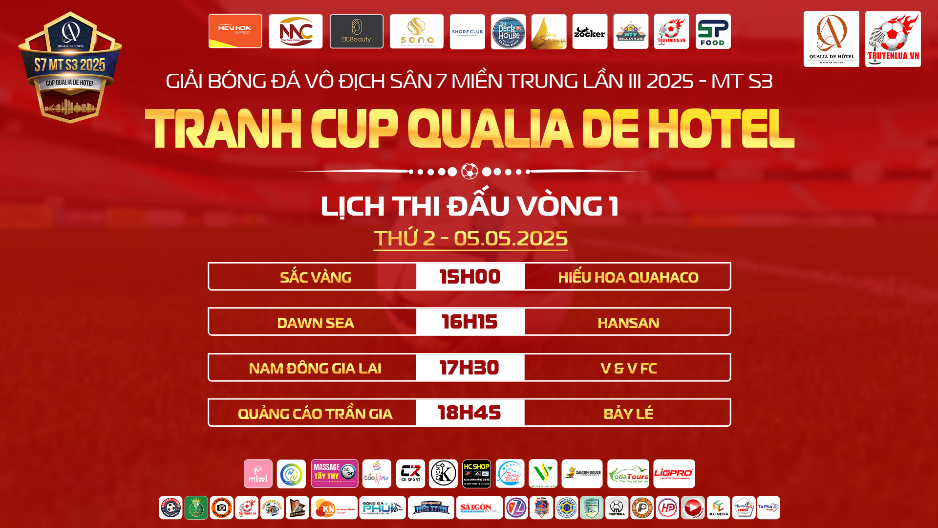 Lịch thi đấu vòng I – Giải Bóng đá Vô địch sân 7 Mùa 3 2025 tranh Cup Qualia De Hotel hứa hẹn những trận cầu mãn nhãn