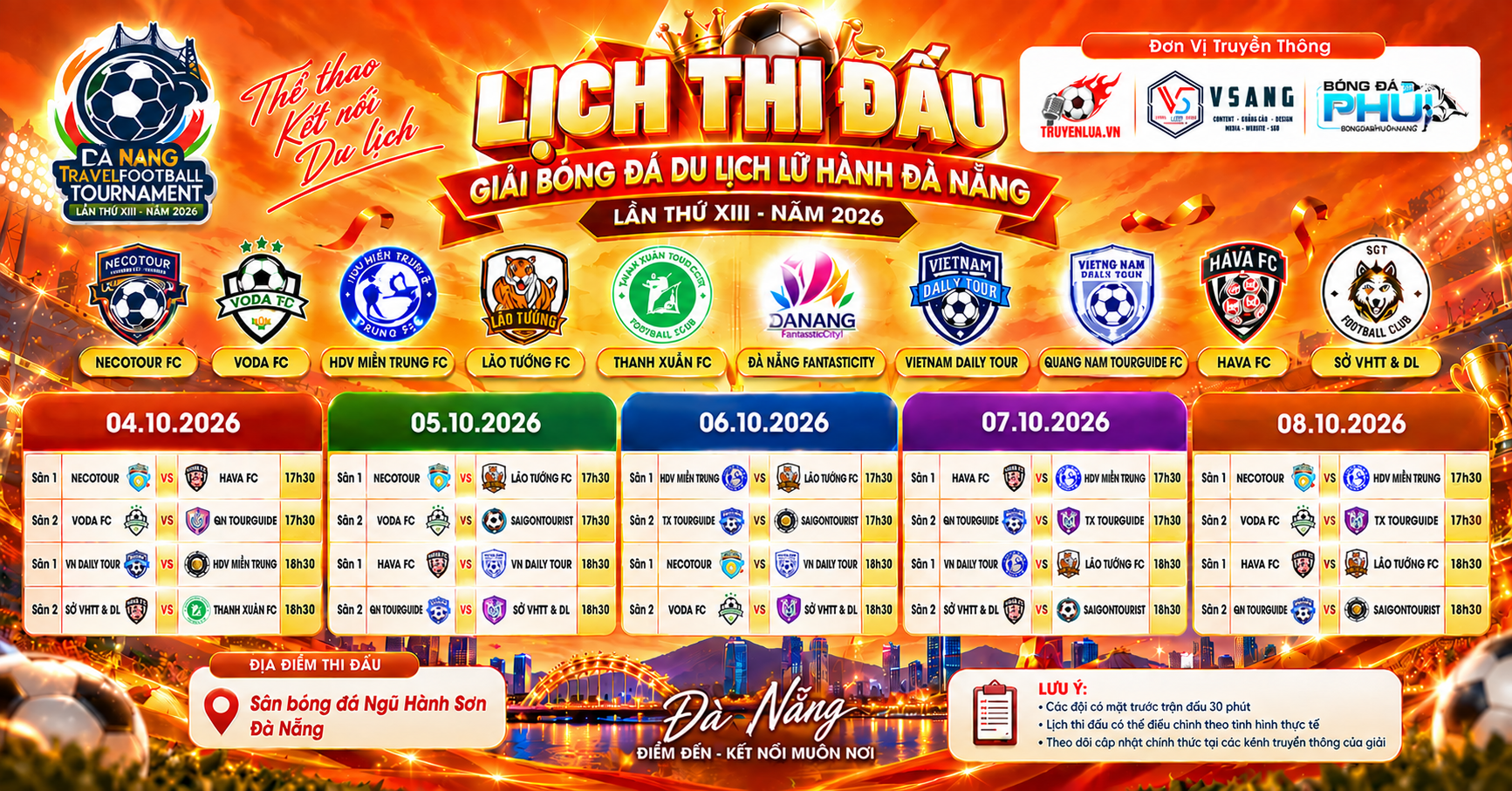 Kết quả bốc thăm chia bảng và lịch thi đấu Giải Bóng Đá Du Lịch Lữ Hành Đà Nẵng lần thứ XIII – 2026