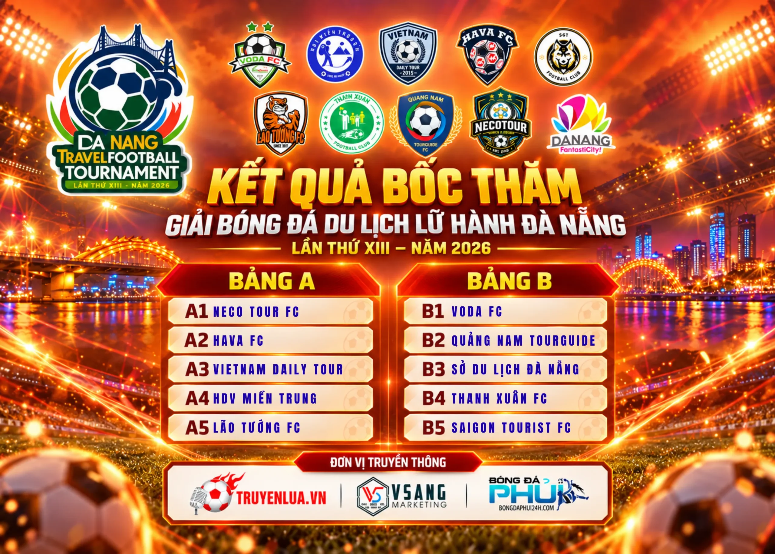Kết quả bốc thăm chia bảng và lịch thi đấu Giải Bóng Đá Du Lịch Lữ Hành Đà Nẵng lần thứ XIII – 2026